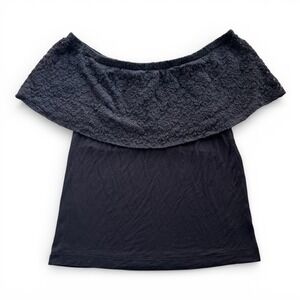 Skye's the Limit Womens L Black Off the Shoulder Floral Lace Tiered Top Chic Y2K